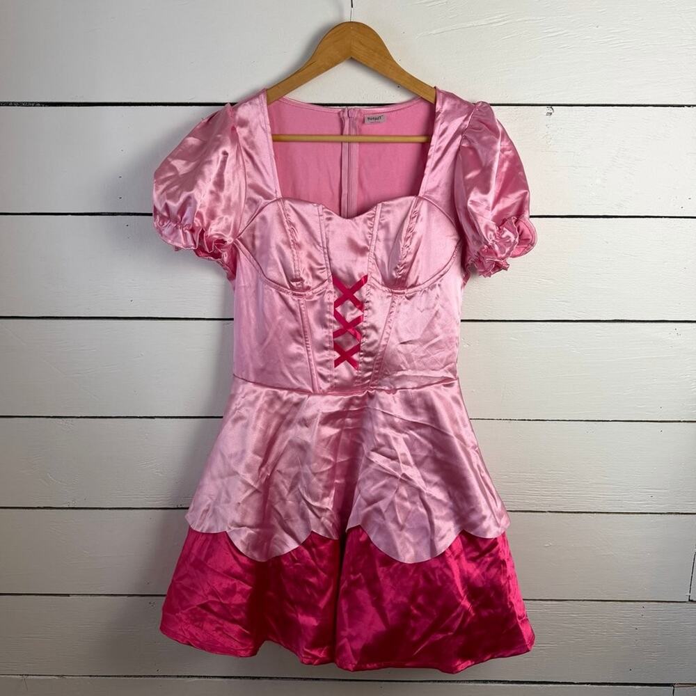 SPIRIT Pink Satin Corset Lace-Up Costume Dress Princess Peach